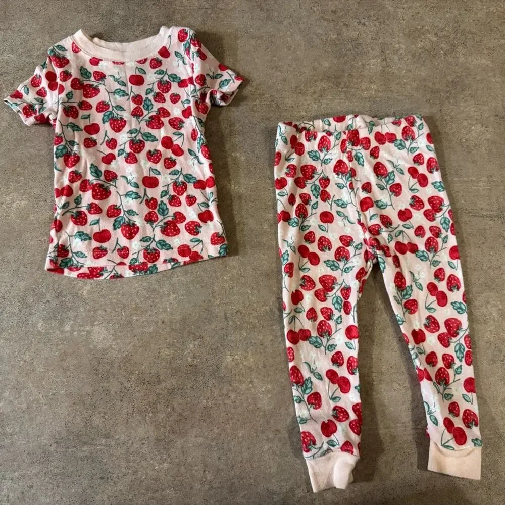 Adorable Fun Strawberry & Cherry Print 2 Piece Pajama Set Size 18M